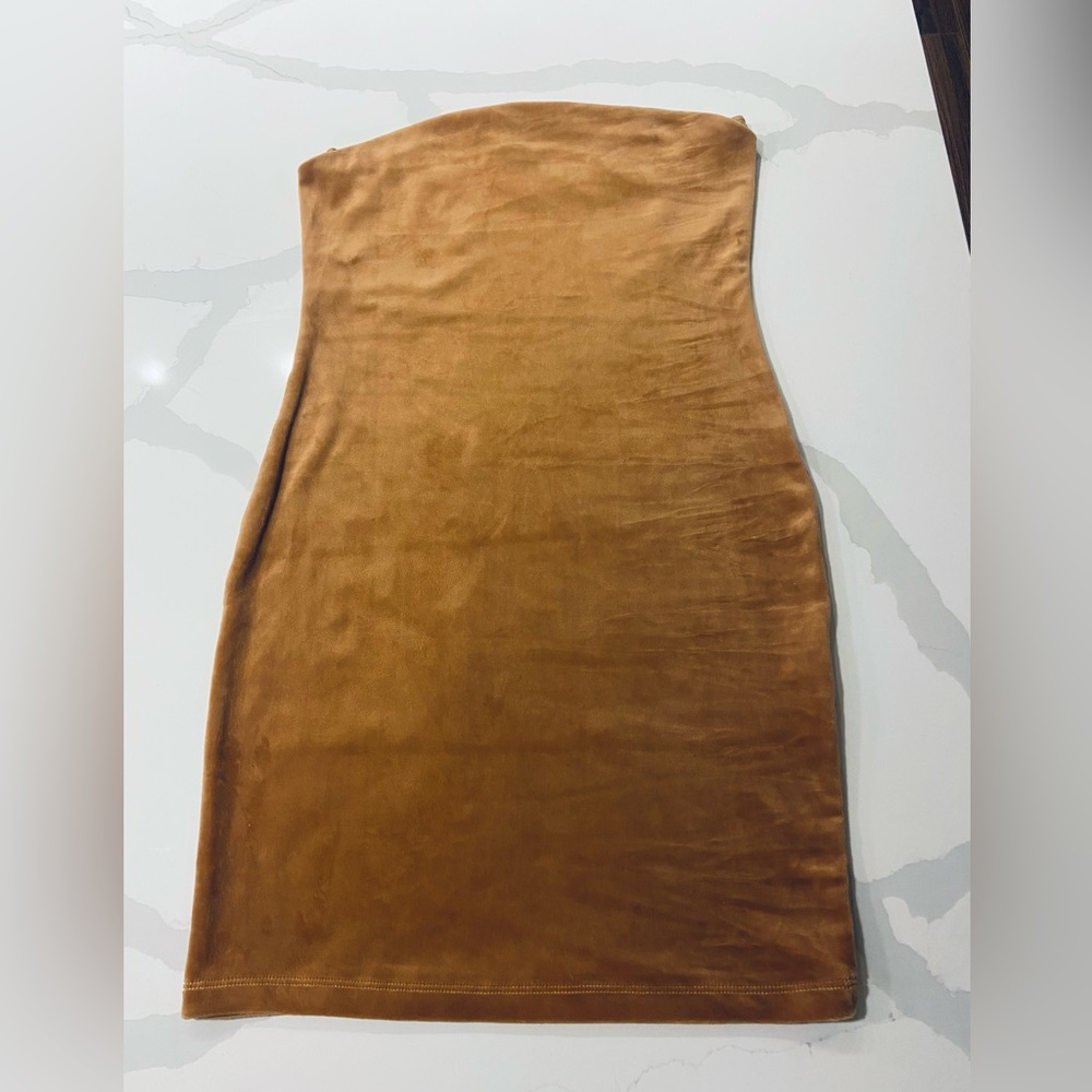 Strapless beige camel tube dress size medium velvet